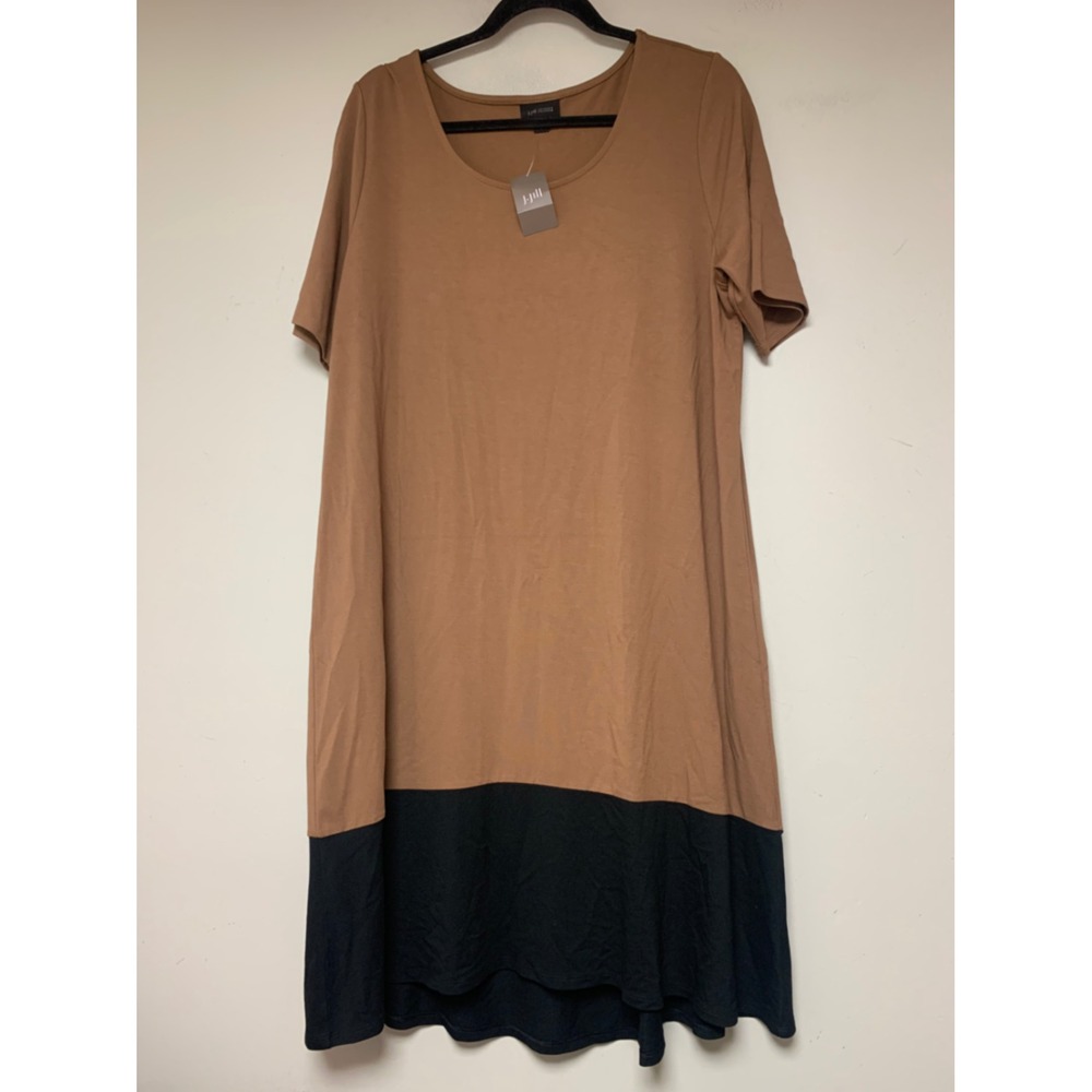 J. Jill Wearever Dress Womens Large Cognac Black NWT Colorblock Jersey Shift